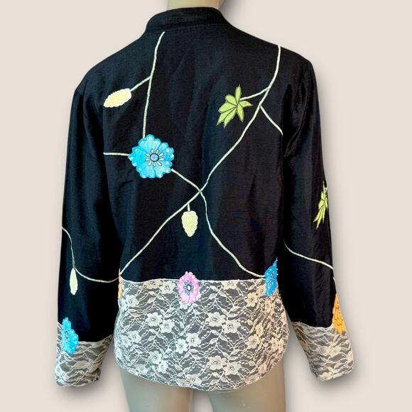 Carrie Allen Vintage Embroidered Floral Laced Button Up Jacket Shacket Womens L - Picture 2 of 14